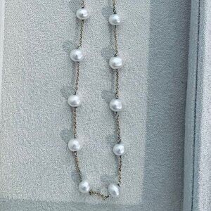 White Pearl and 14KT Gold Station Necklace